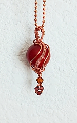 Red agate spherical pendant 11 with Czech crystal dangle